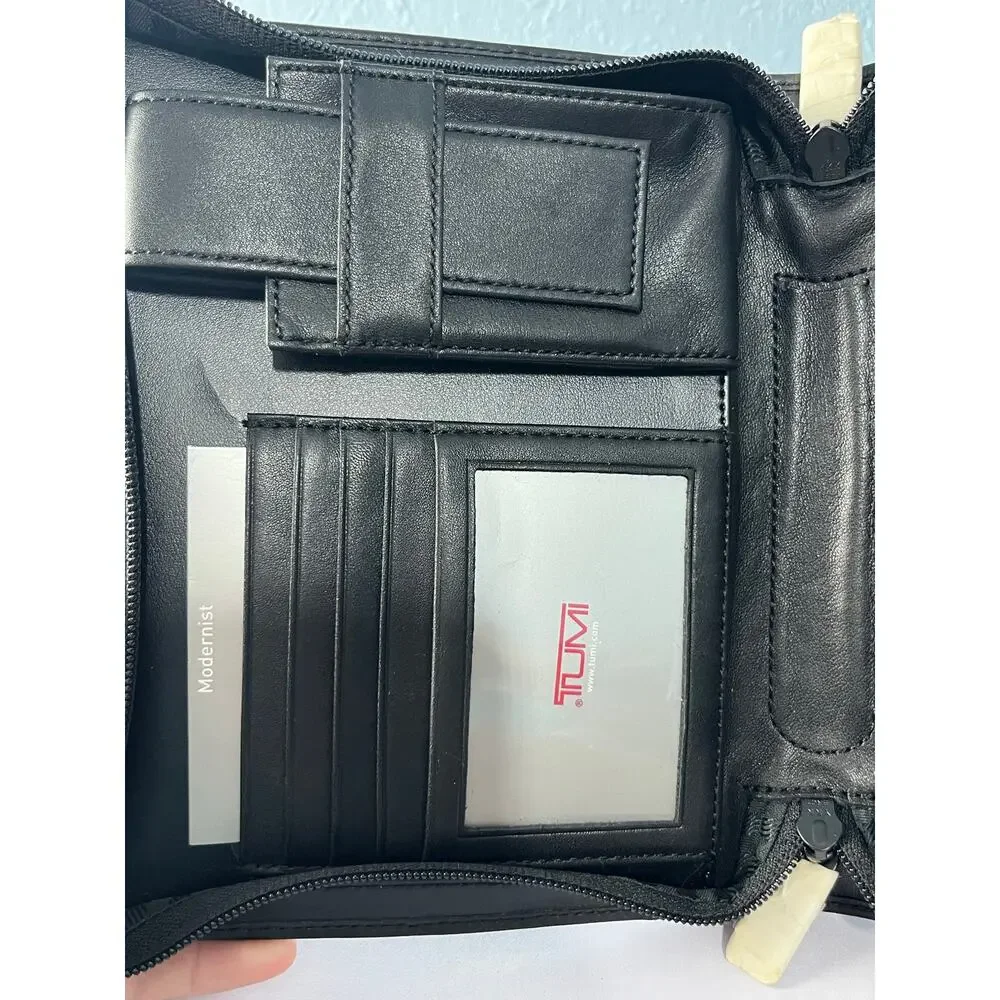 Tumi Black Leather Zip Around Travel Organizer Planner Passport Holder Folio